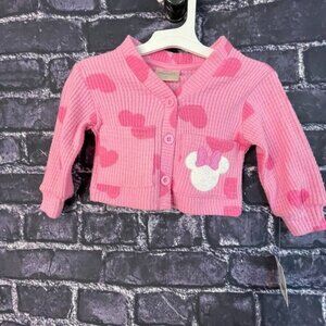 Disney Junior 12 Months Minnie Mouse Pink Heart Cardigan Ribbed Hearts